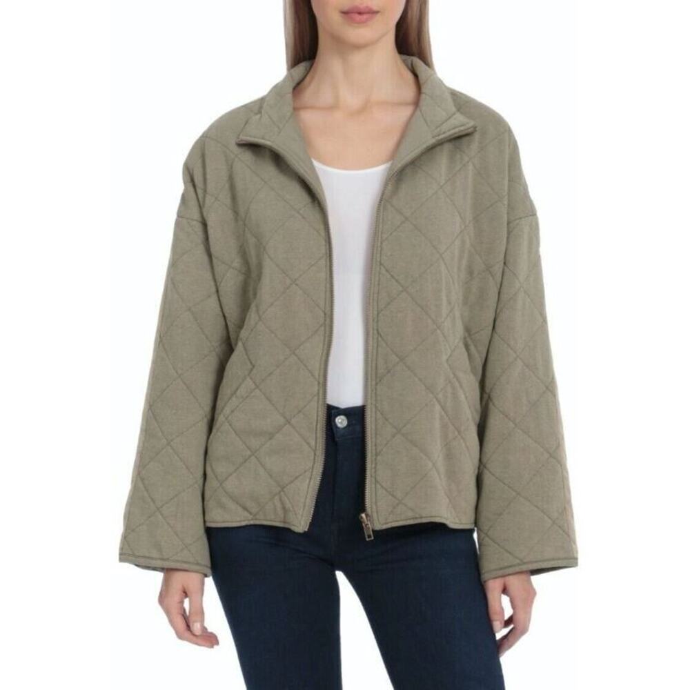 Bagatelle Women's French Terry Diamond Quilted Full Zip Jacket in‎ Sage 2XL $239